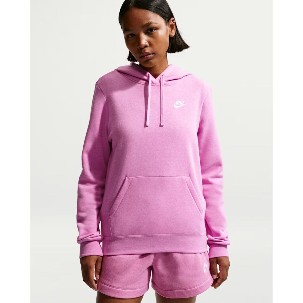 Nike Sportswear Club Pink Fleece Women's Pullover Hoodie Size Medium NWT